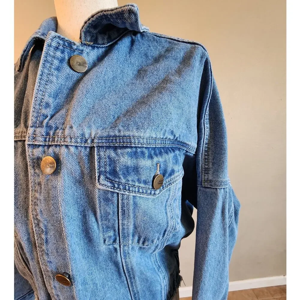 Mono B Women's Denim Jean Jacket SZ Large Raw Hem Cropped - Picture 5 of 10